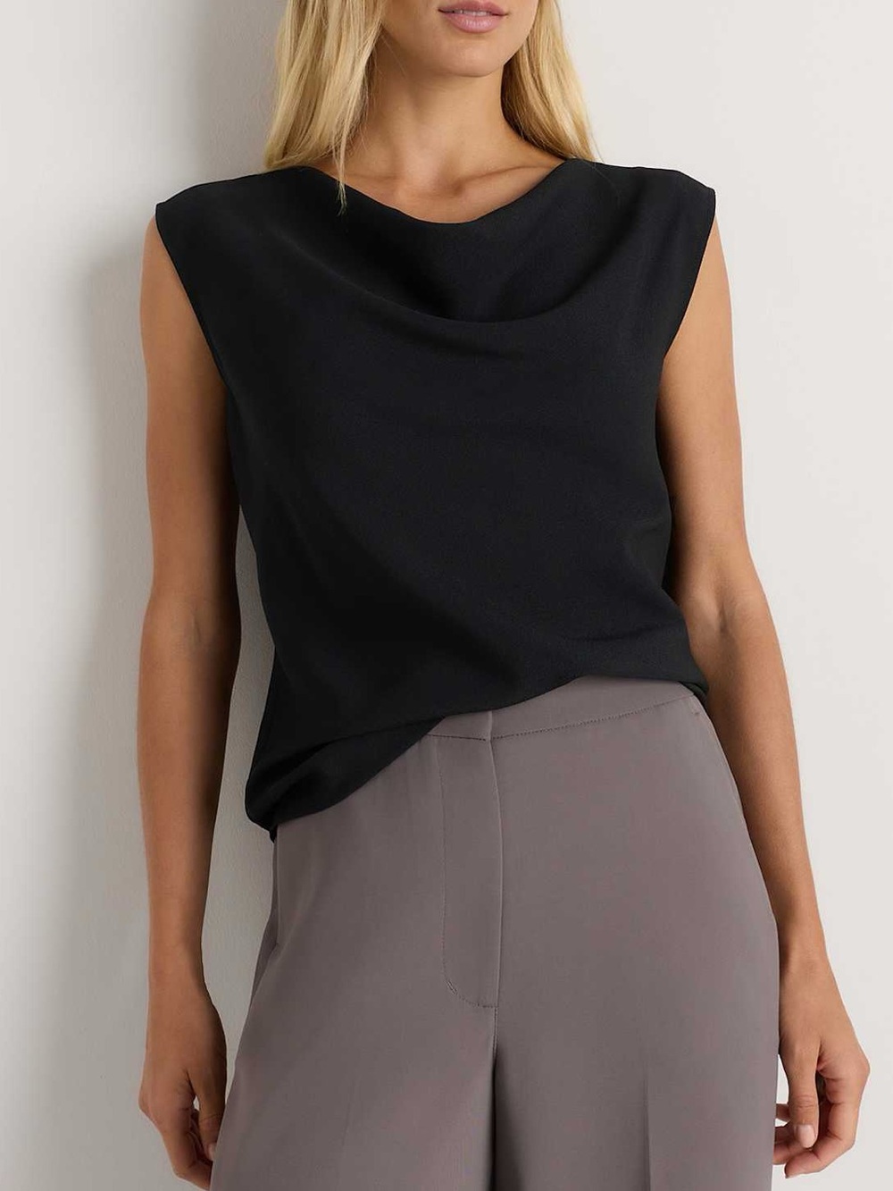 Chico's Travelers Black Draped Cowl-Neck Sleeveless Top M 1 Minimalist Blouse